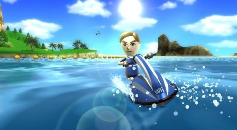 This Mii doesn't seem to be enjoying himself at the Wii Sports Resort at all.