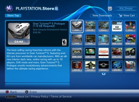 The Gran Turismo 5 Prologue download page.