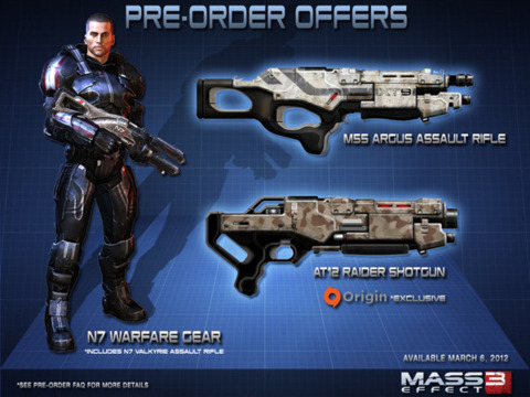 BioWare's preorder incentives for Mass Effect 3.