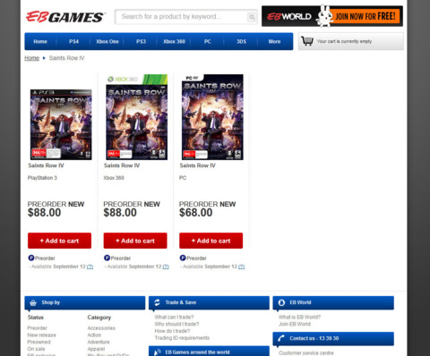 EB Games has listed Saints Row IV for a September 12 release.