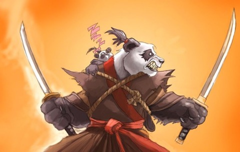 This Pandaren warrior has a tiny traveling companda.