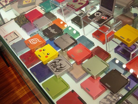 A spectrum of GBAs on display at the Nintendo World Store.