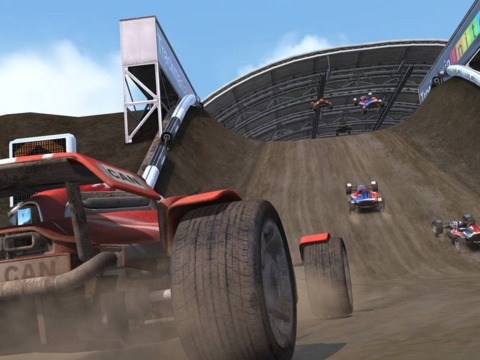 F1 racers doing jumps on a dirt track is TrackMania's standard operating procedure.