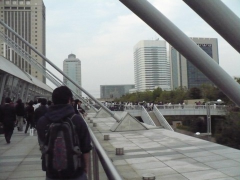 Attendees mill about the Makuhari Messe convention center.