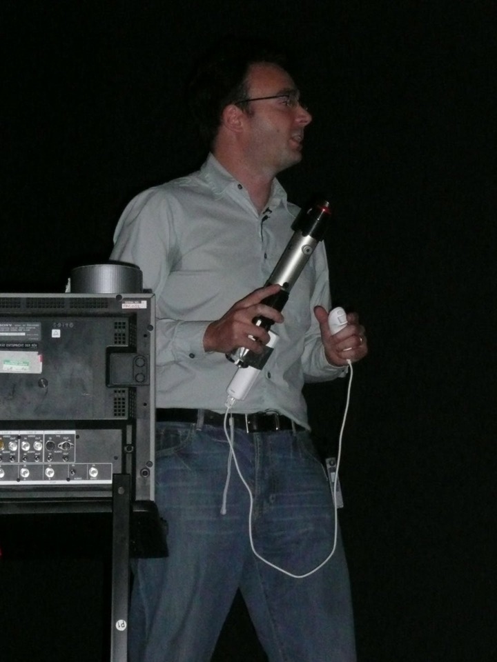 Jonathan Smith shows off his Wii lightsaber, TM.