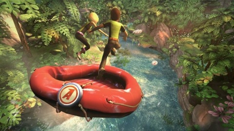 River rafting is one of the activities in Kinect Adventures. And, no, this is not how one really rides a raft through rapids.