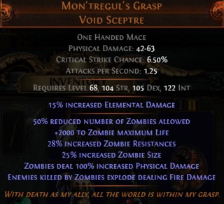 One of the many examples of unique items you will encounter in Path of exile. Notice that negative effect the unique item gives. 