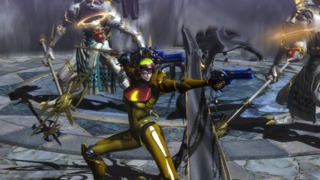 Bayonetta donning Samus' time-honored Power Suit.