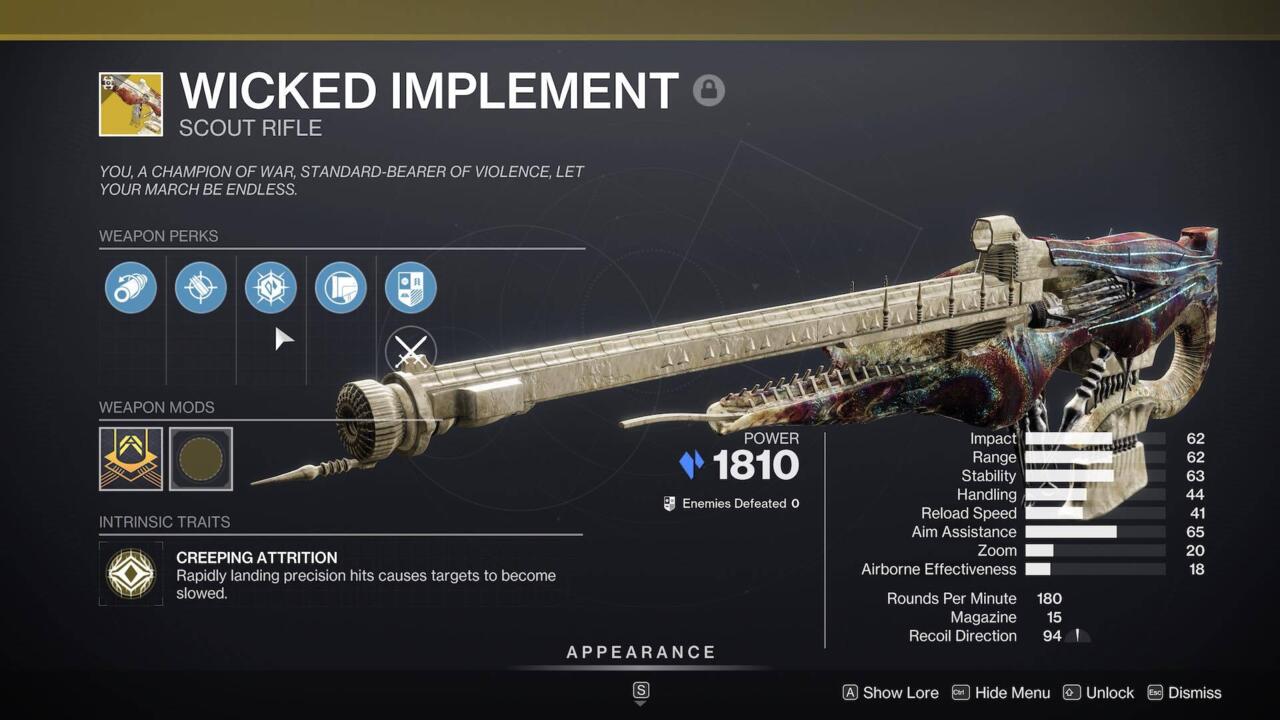 Wicked Implement, the new Destiny 2 Exotic scout rifle