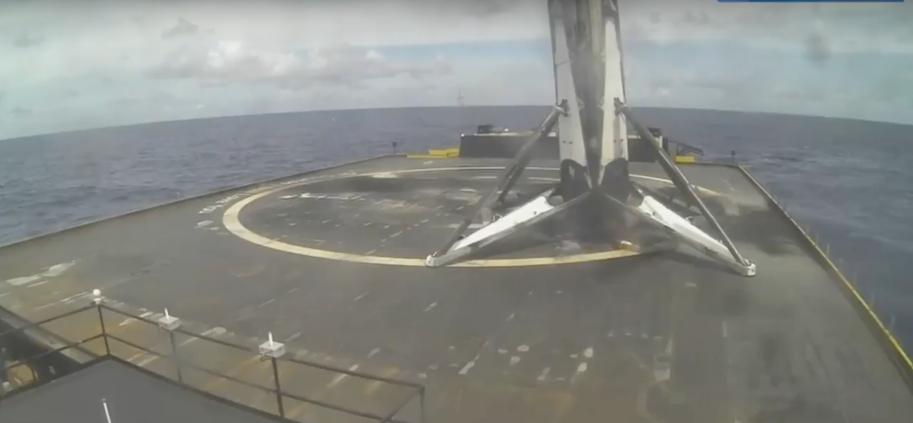 The view from the droneship after the rocket's successful landing.