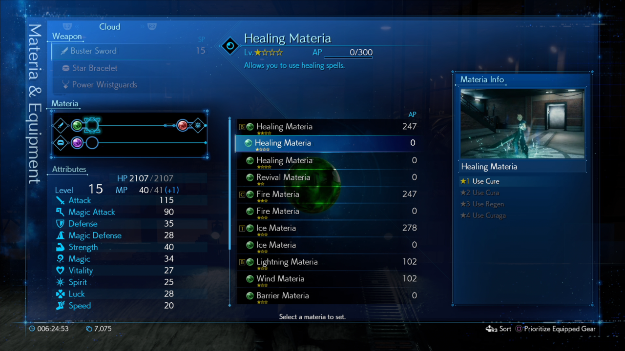 Gaining experience from killing enemies and using Materia eventually levels up each piece you have equipped.