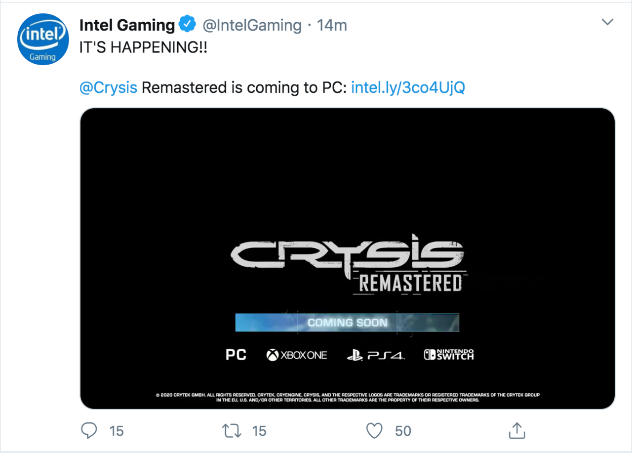 The Intel Gaming Twitter account also announced the game before deleting the tweet.