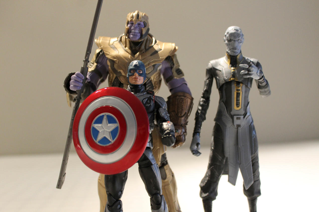 Thanos, Ebony Maw, and Captain America