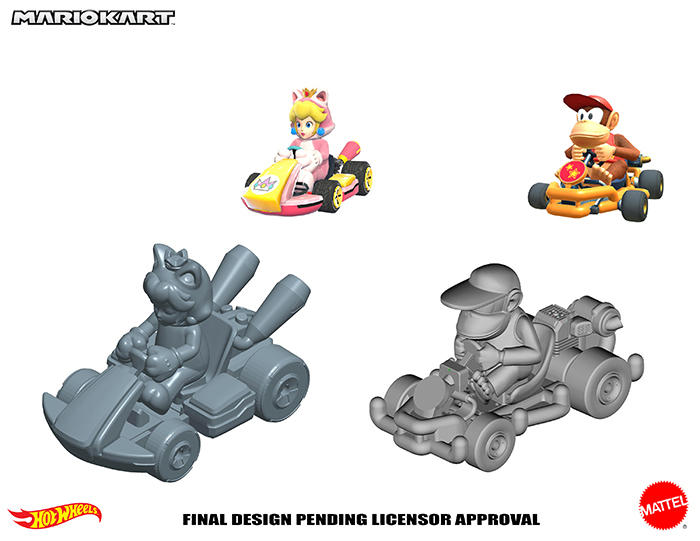 Hot Wheels Mario Kart Tanooki Peach and Diddy Kong Character Cars