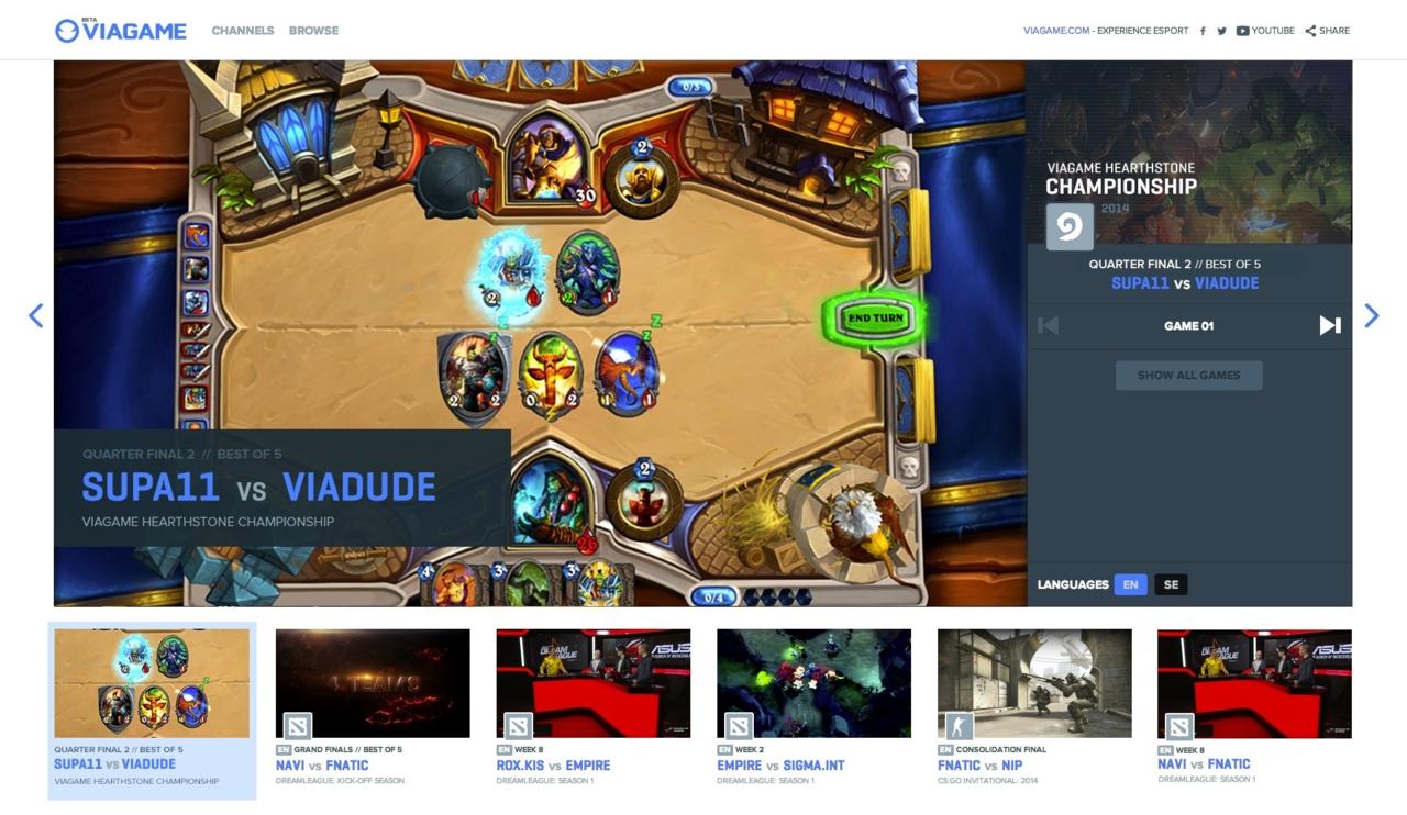 A preview of the Viagame website beta, which the Dreamhack Viagame Hearthstone Championship will be streamed on