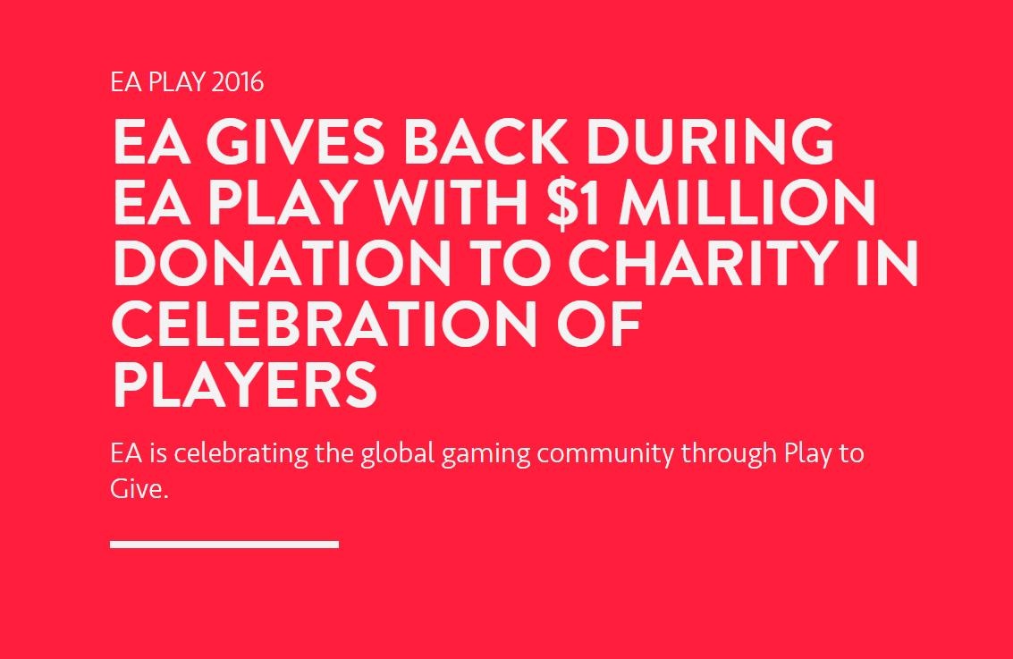Highlights: EA Introduces Play to Give Initiative