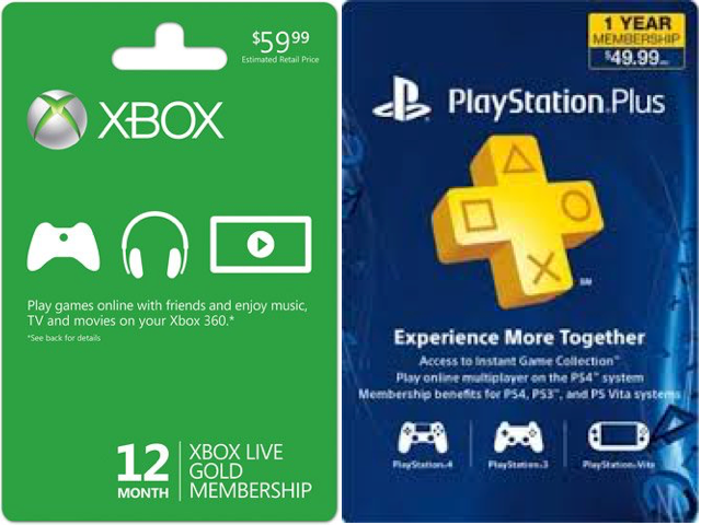 12-month subscriptions to Xbox Live Gold or PlayStation Plus