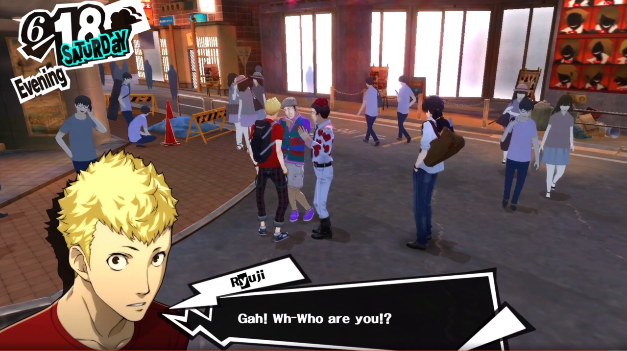 One of the scenes from the original game where Ryuji is pursued by two gay characters, which was poorly portrayed.