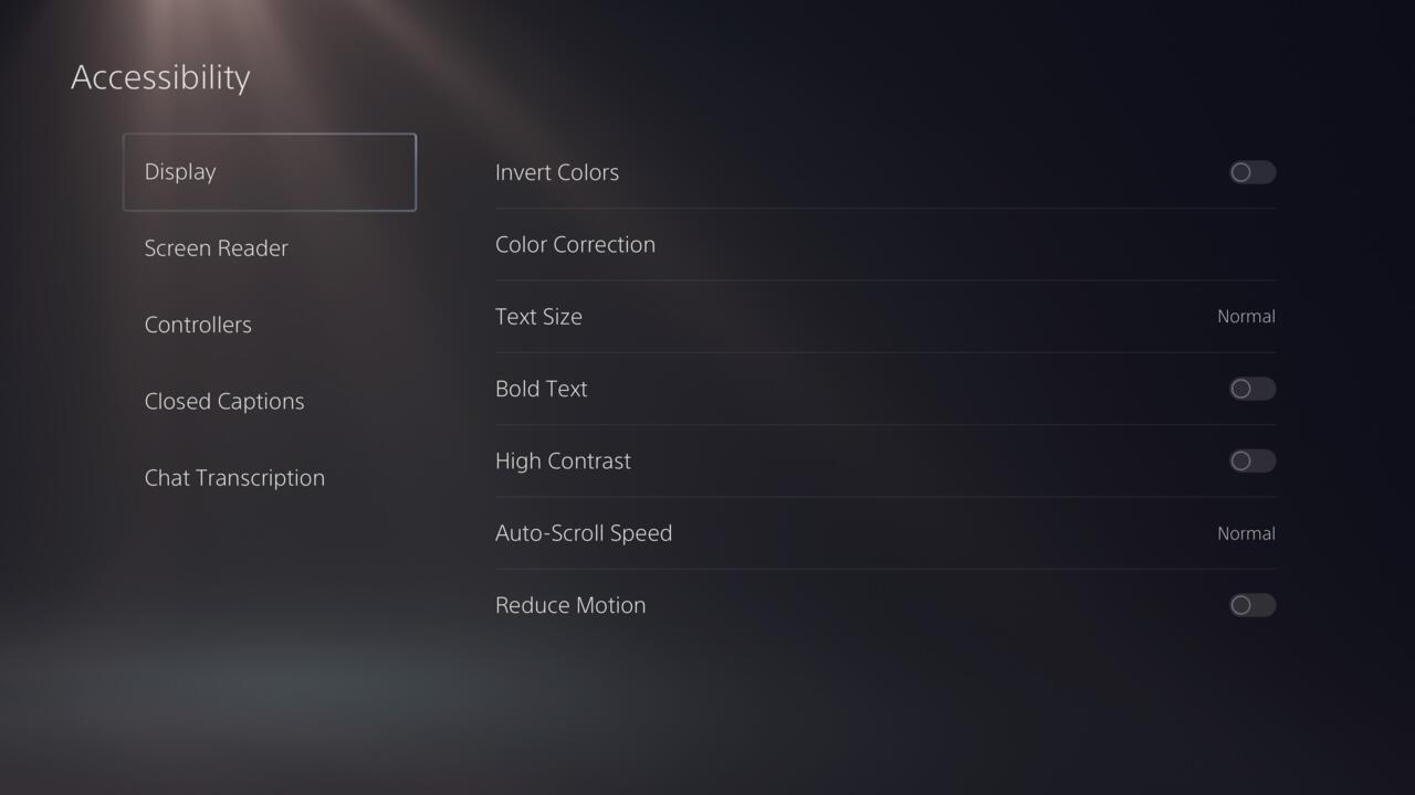 Some of the accessibility options included in the PS5 settings.