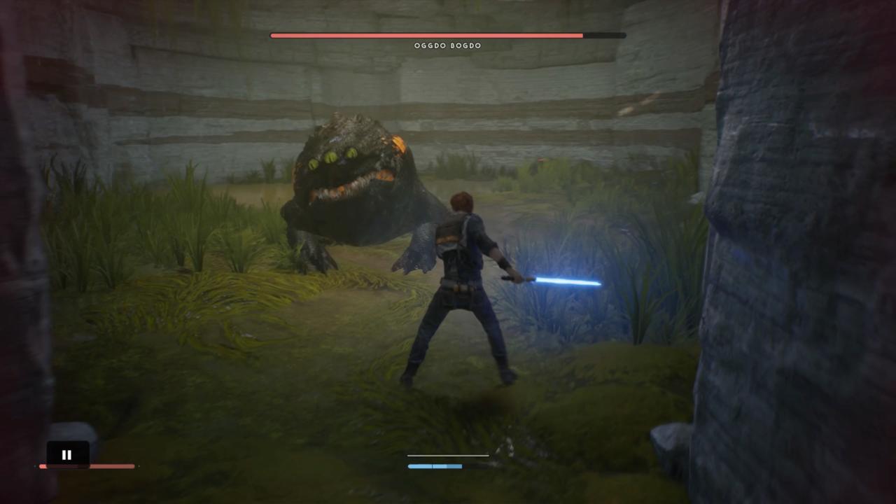 Don't forget to use Force Slow to get yourself out of trouble, and to block and parry the Oggdo Bogdo's attacks when you can.