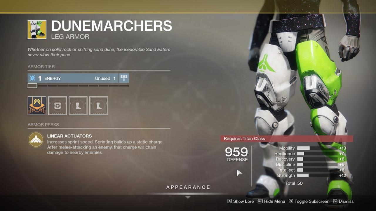 Sprinting makes your melee more powerful with Dunemarchers equipped.