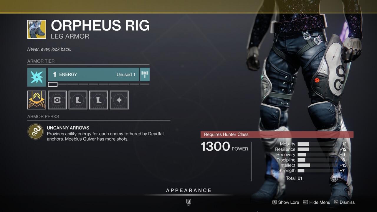 Using your Nightstalker super for crowd control is hugely beneficial with Orpheus Rig--this is one that should be in every Hunter's collection.