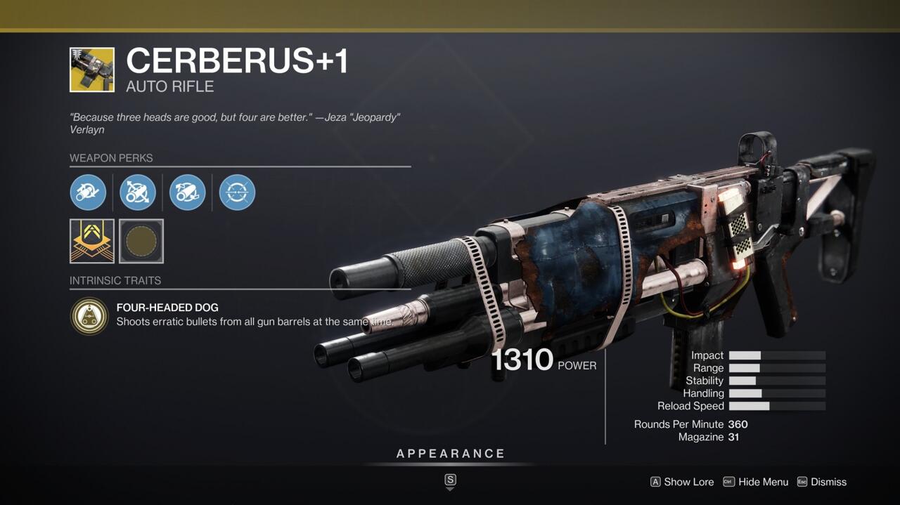 Cerberus+1 fires bullets from four different barrels at the same time, so if you want to absolutely riddle something with bullets, this can help.