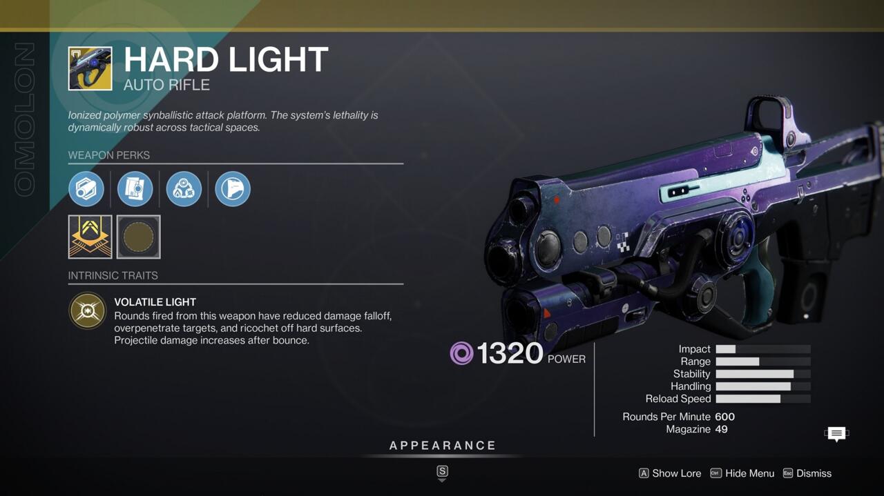 Hard Light is great in PvE scenarios thanks to its ability to adapt to any elemental shields you're facing.