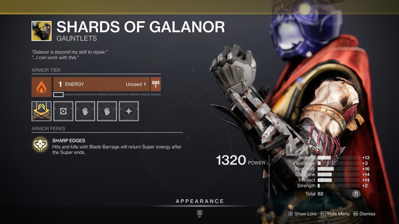 Boost your Blade Barrage with Shards of Galanor, which will help you get your Super back more quickly.