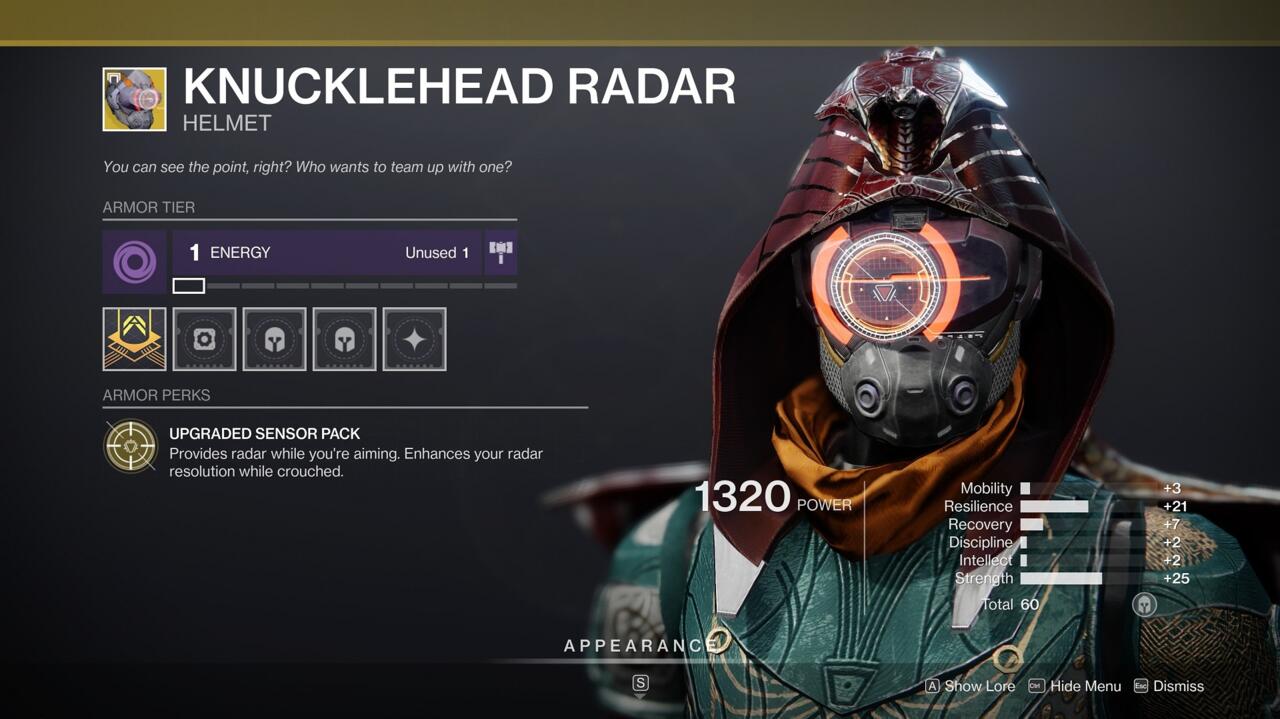 If your PvP build doesn't require another Exotic, Knucklehead Radar is a great option for the Crucible.