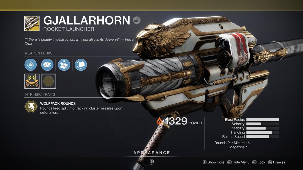 One of Gjallarhorn's coolest new features is Pack Hunter, a perk that makes other non-Exotic rocket launchers around a Gjallarhorn user fire Wolfpack Rounds.