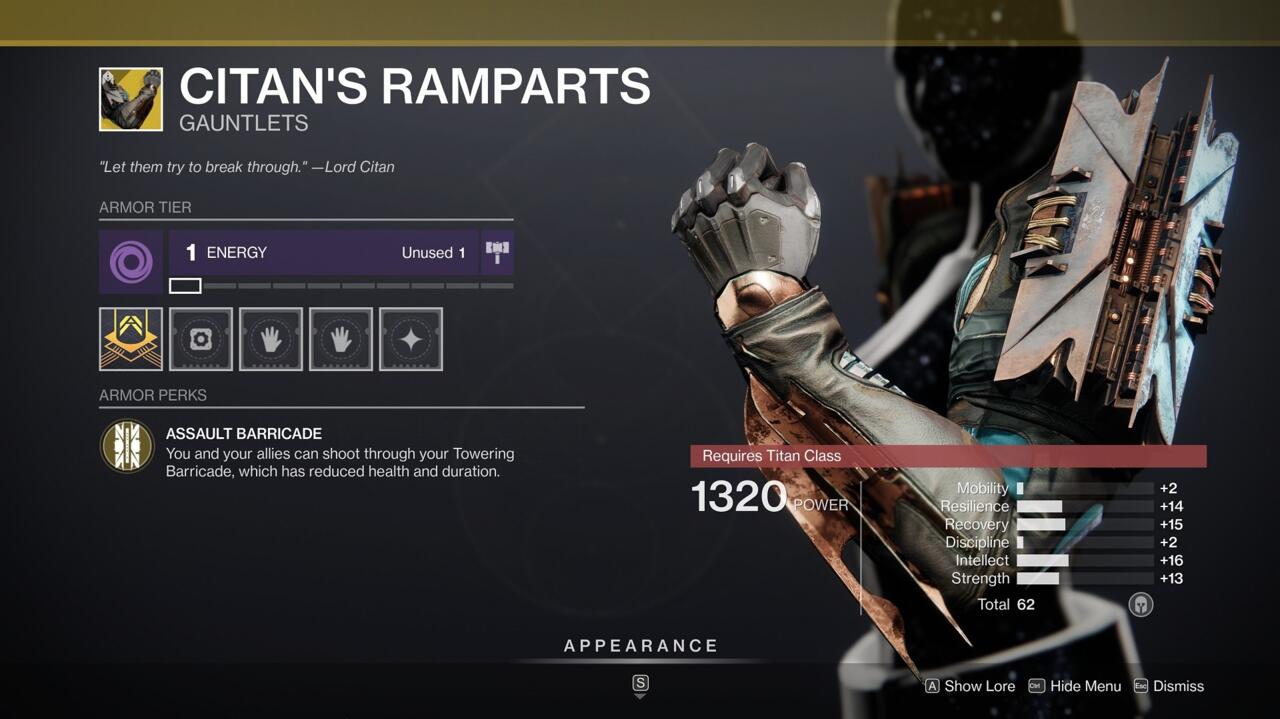 Your Barricades become really useful with Citan's Ramparts, particularly in tough Crucible matches.