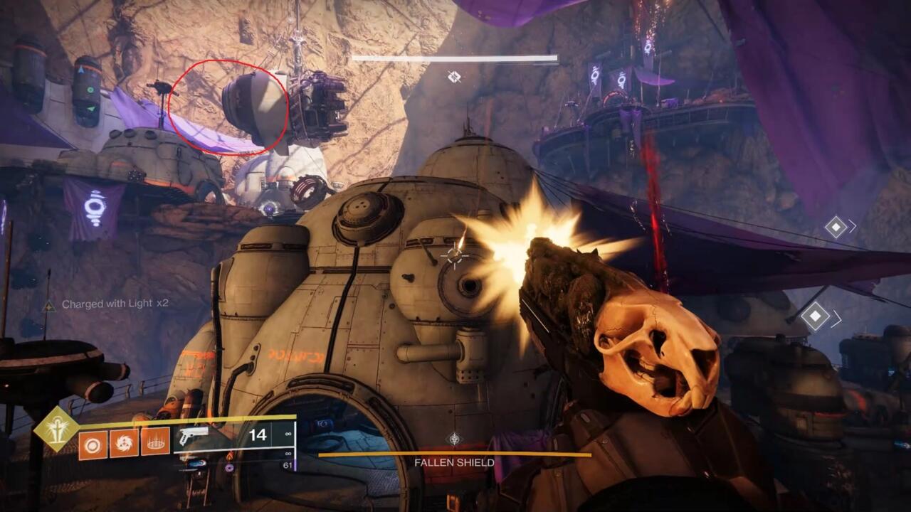 The lore item is up inside that hanging chunk of machinery, so use a launcher to get to that outpost and find it.