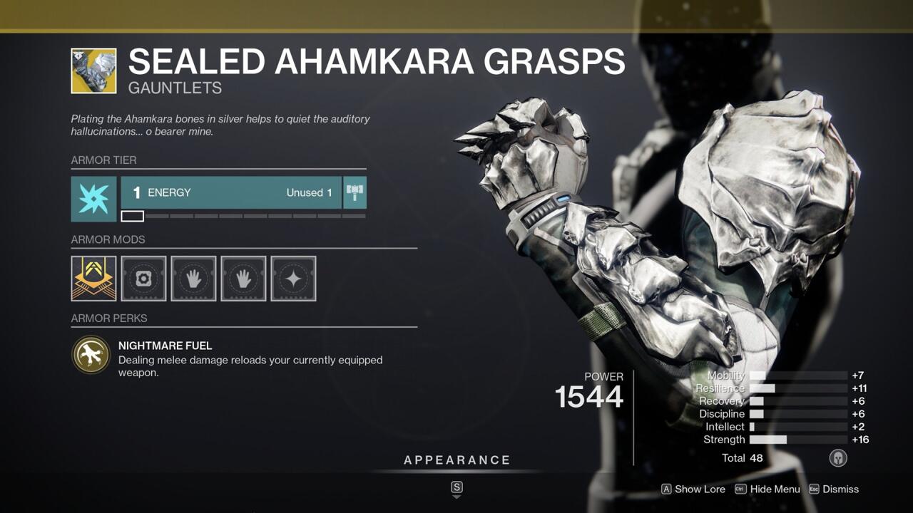 Punch through your enemies to reload your guns with Sealed Ahamkara Grasps.