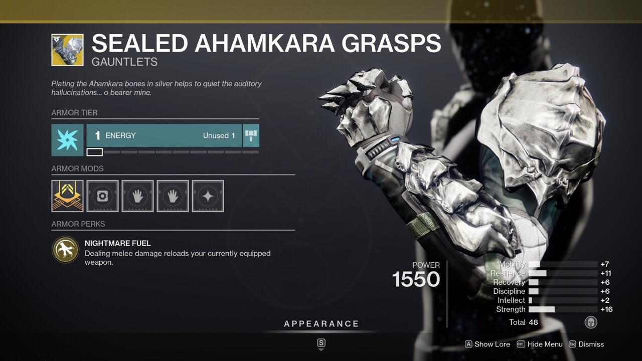 Reload your guns by punching your way through enemies with Sealed Ahamkara Grasps.