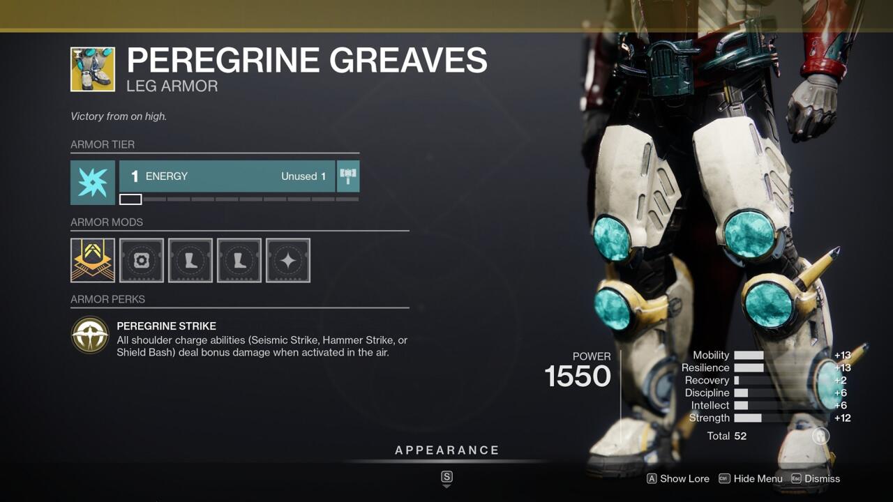 Smack enemies with your powered Titan melee attacks for bonus damage with Peregrine Greaves.