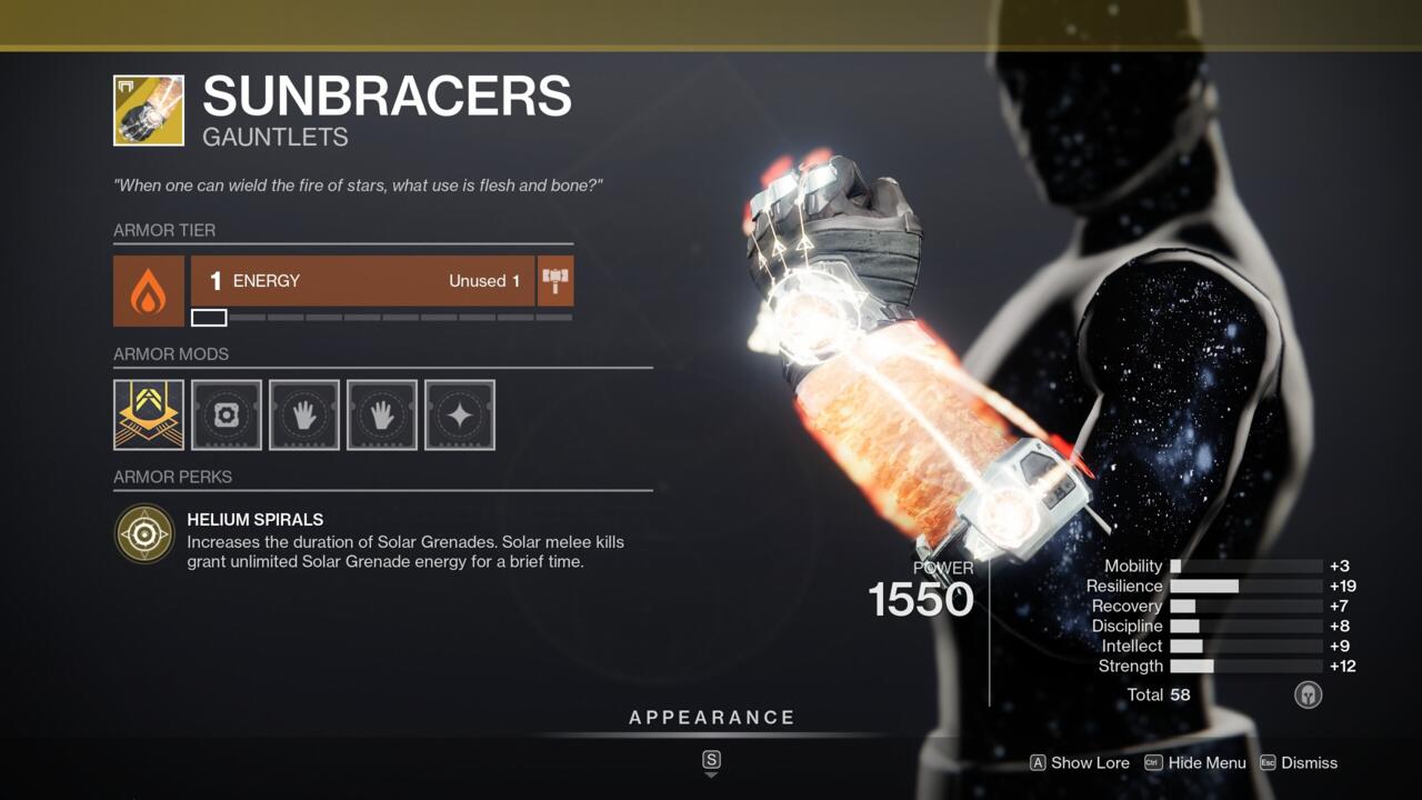 Sunbracers boose your Solar grenades, making them last longer. You can also convert melee kills into grenade energy to get them back faster.