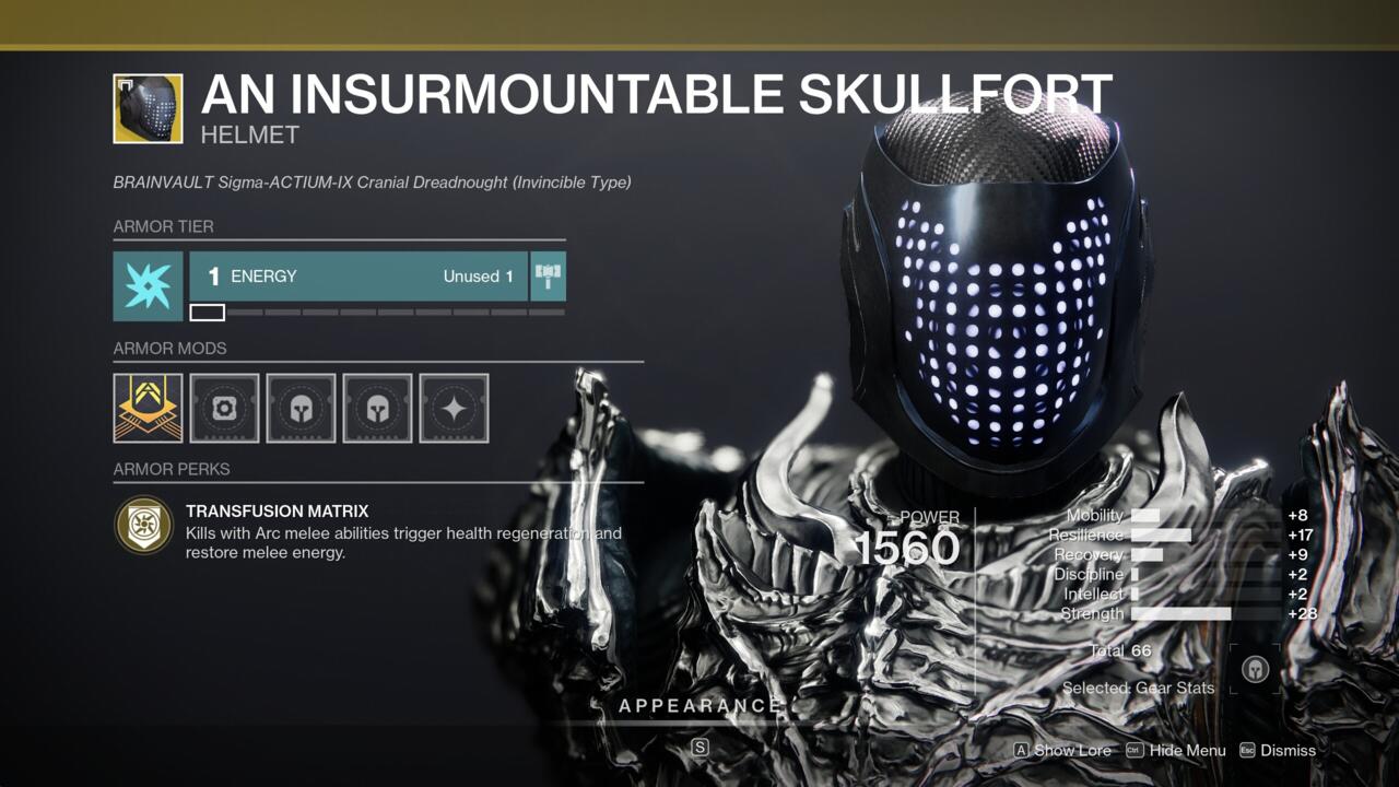Keep yourself alive by punching your way through enemies while wearing An Insurmountable Skullfort.