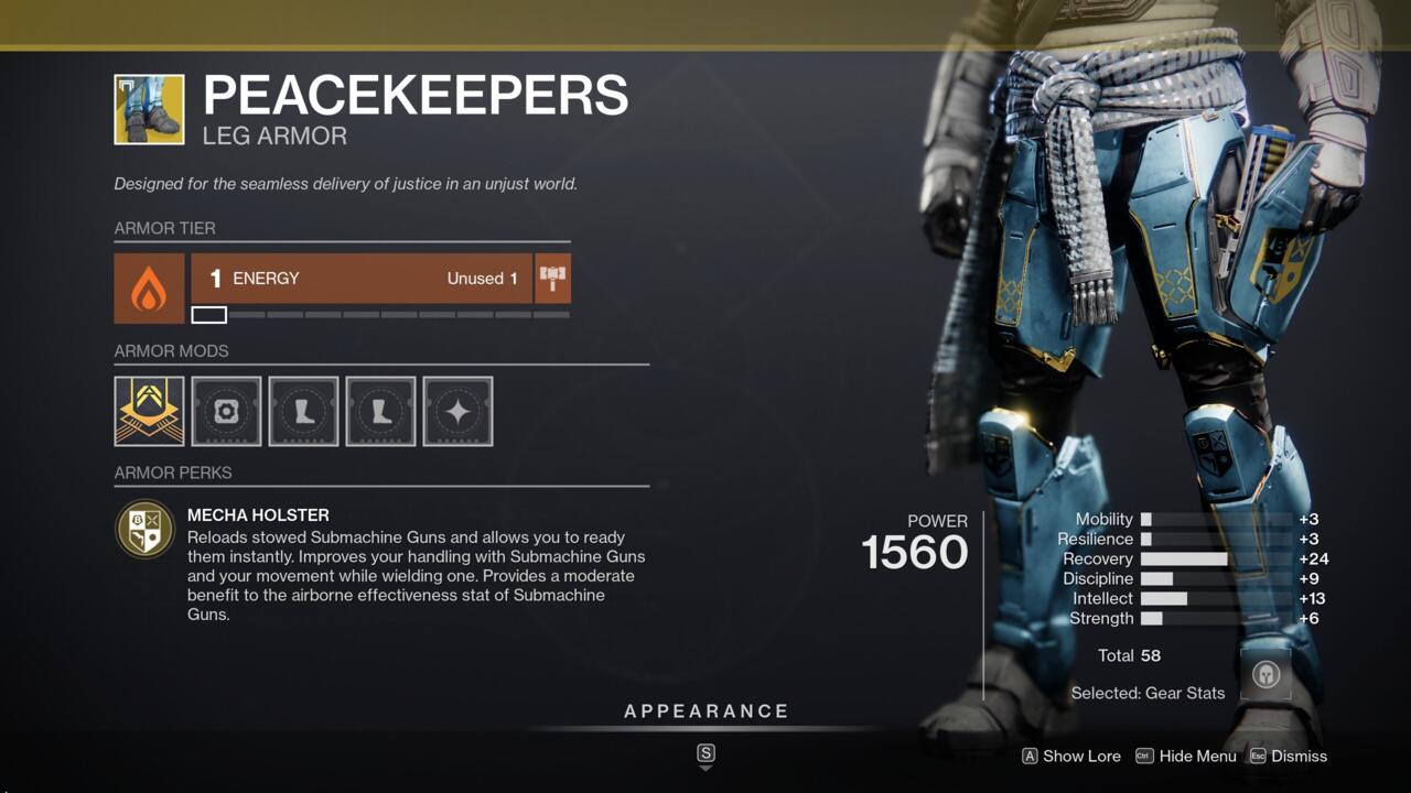 Peacekeepers give you buffs for using submachine guns, readying them instantly, reloading them when they're stowed, and making you move faster when you're using them.
