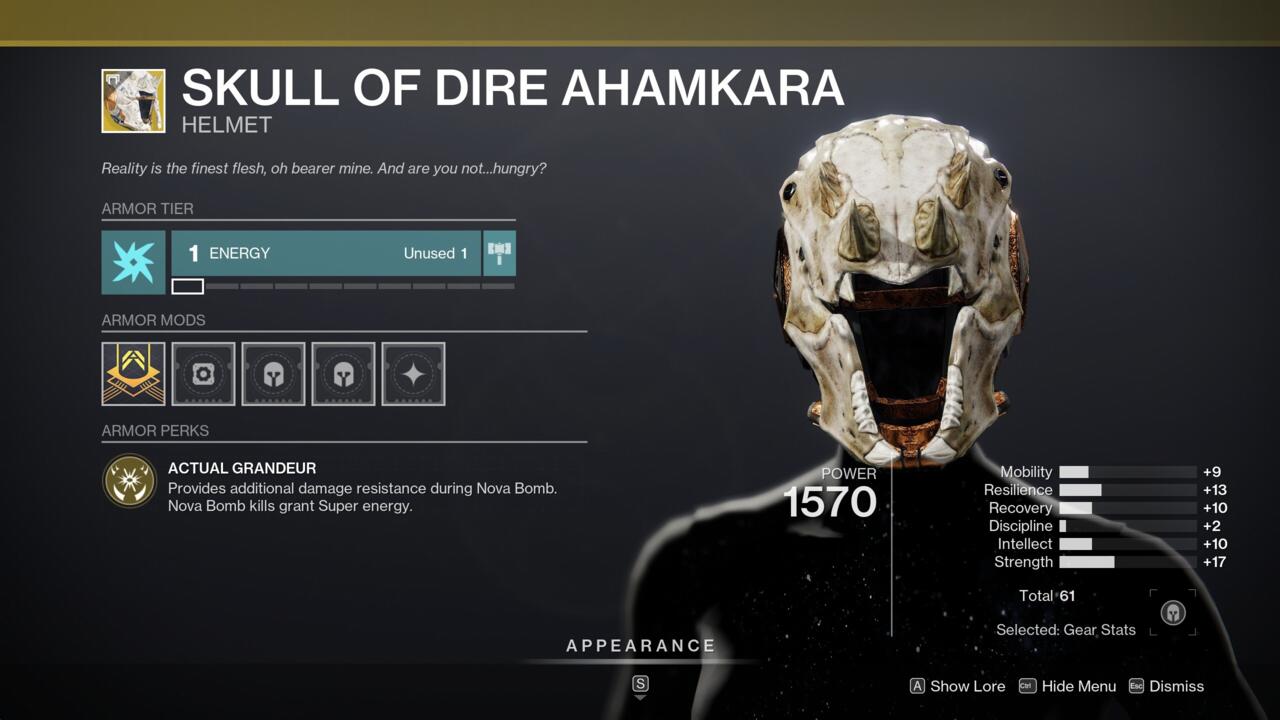 Warlocks can use Skull of Dire Ahamkara to survive throwing their Nova Bombs, and to throw them more often.