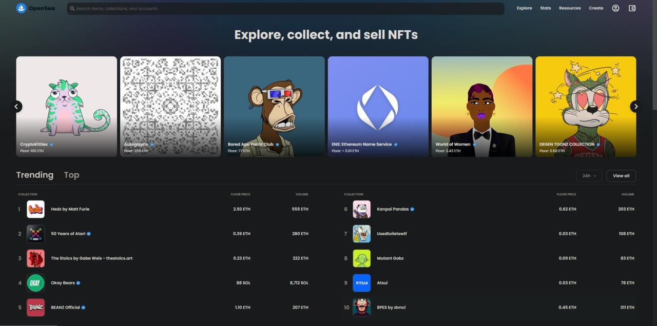OpenSea is a marketplace where it's possible to buy and sell NFTs for cryptocurrency.