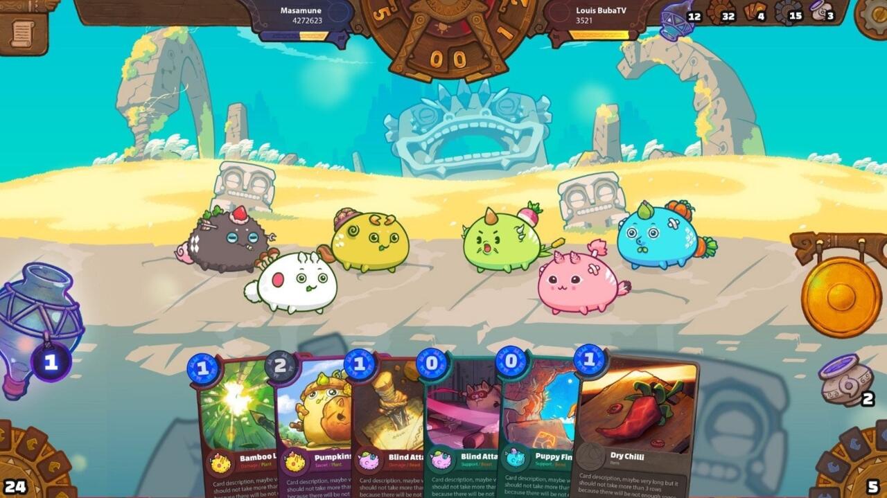 Axie Infinity's gameplay mixes elements of Pokemon and card battlers.