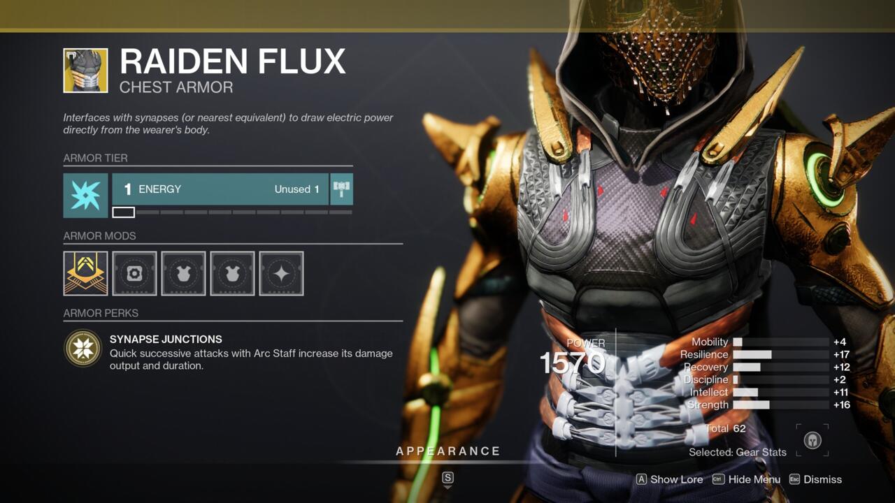 Boost your Arc Staff Super with Raiden Flux, helping it to last longer as you thrash enemies.