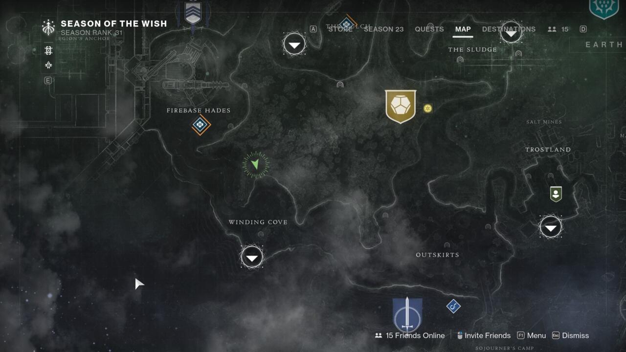 Find Xur in the cliffs at the north end of Winding Cove.