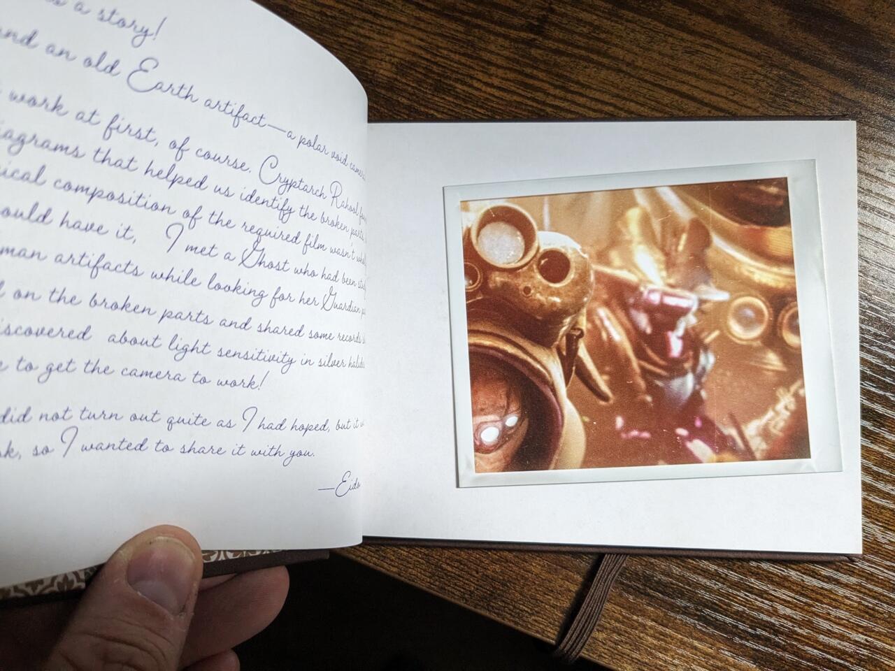 Eido's message to players and her Polaroid selfie found in The Final Shape Collector's Edition autograph book.