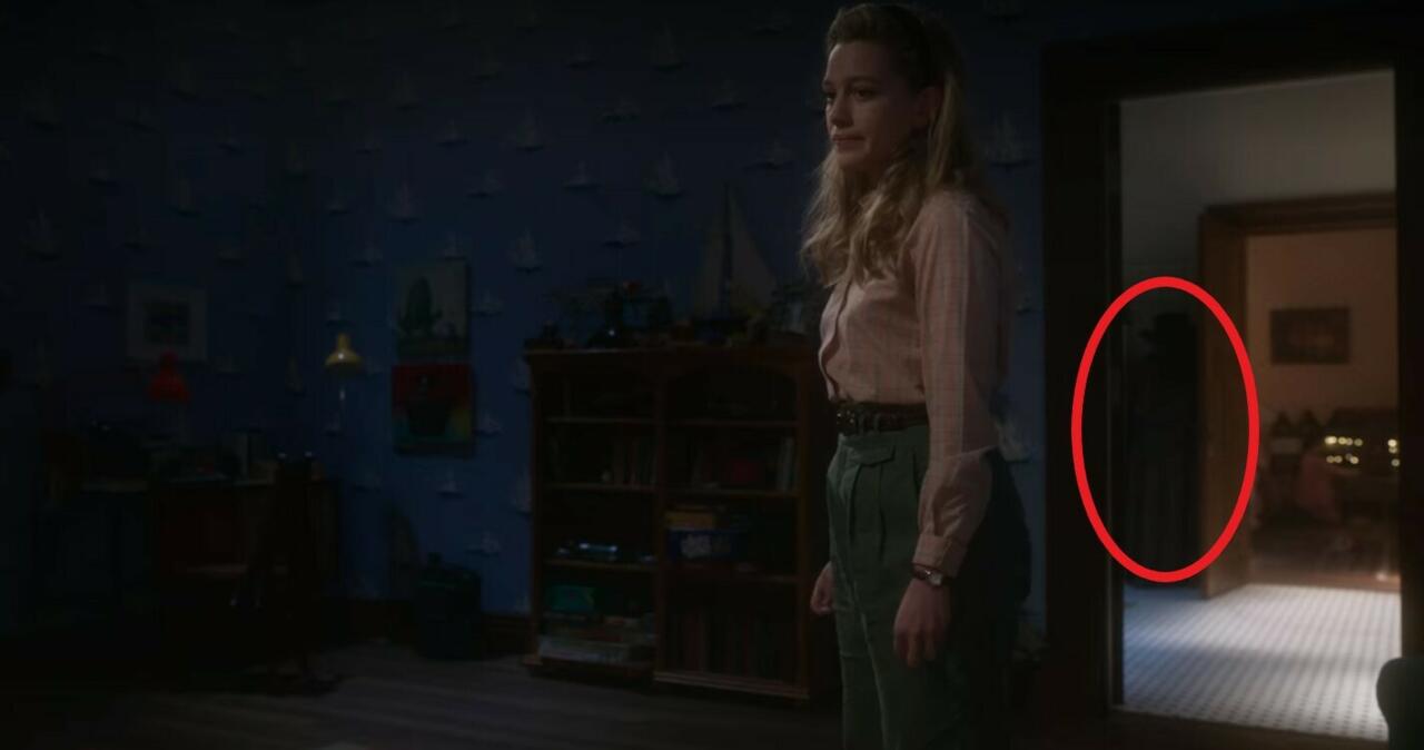 7.) Episode 1, 27:55, in the bathroom, behind the door to Flora's room
