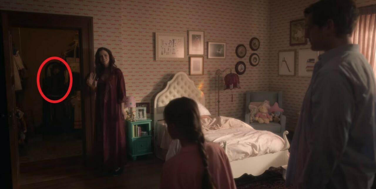 45.) Episode 6, 14:12, reflected in the mirror in Flora's closet at "you see, no one there."