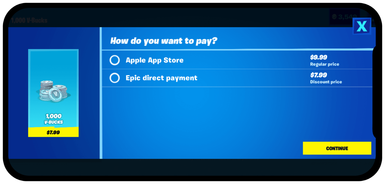 Fortnite's new payment methods on iOS