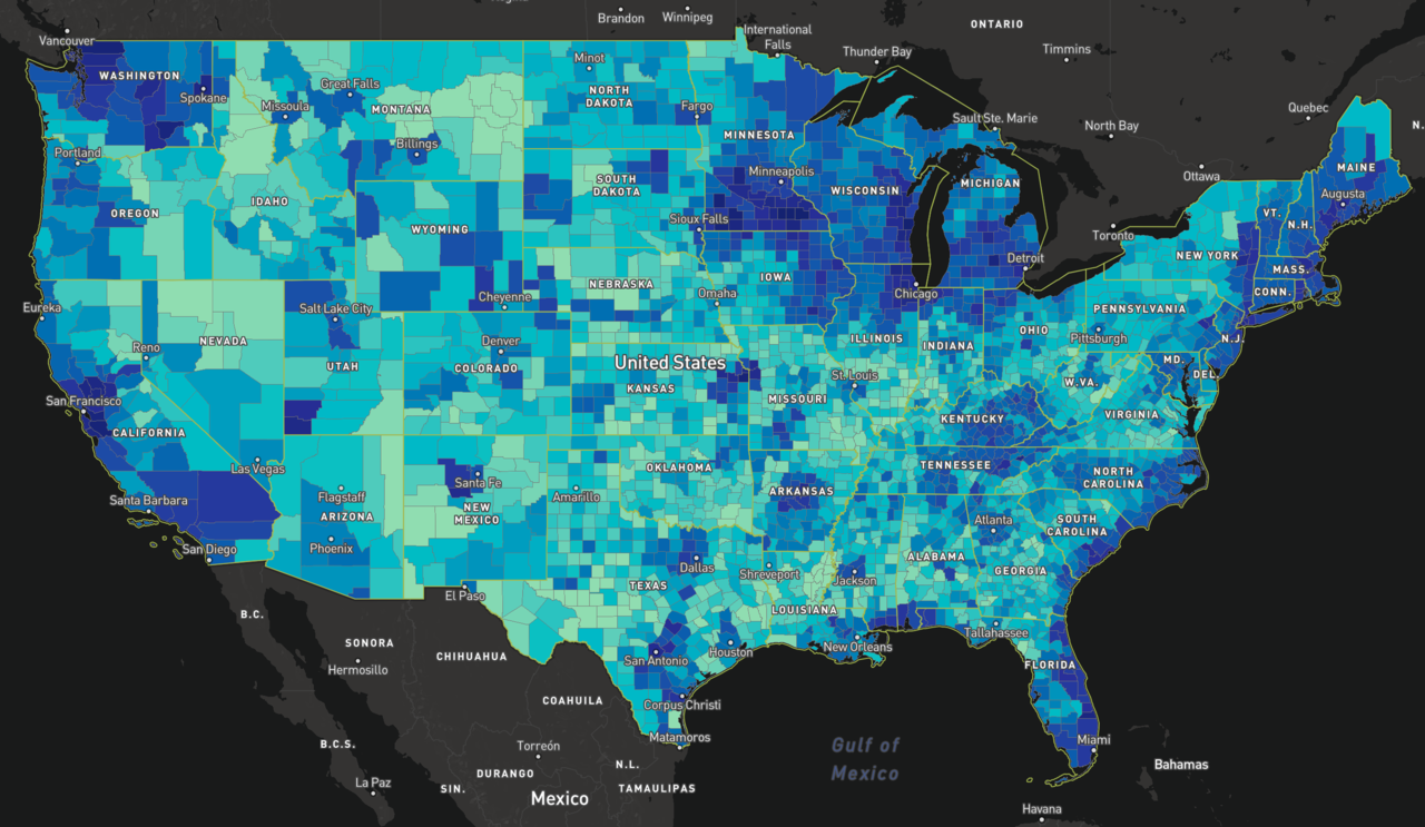 2017 US Broadband Map (>25/3 Mbps) June 2017. Source: US Federal Communications Commission