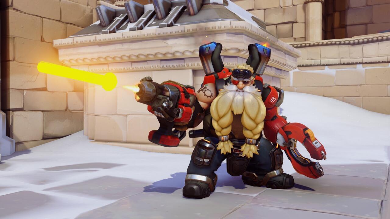 Torbjorn's Rivet Gun has a long effective range, but you will need to lead your shots.